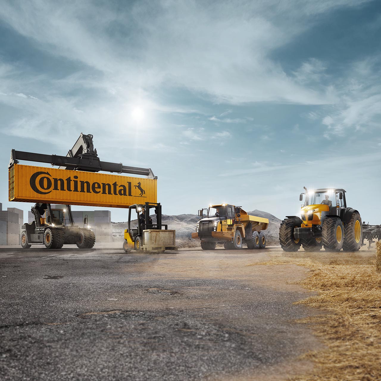Various industrial vehicles side by side