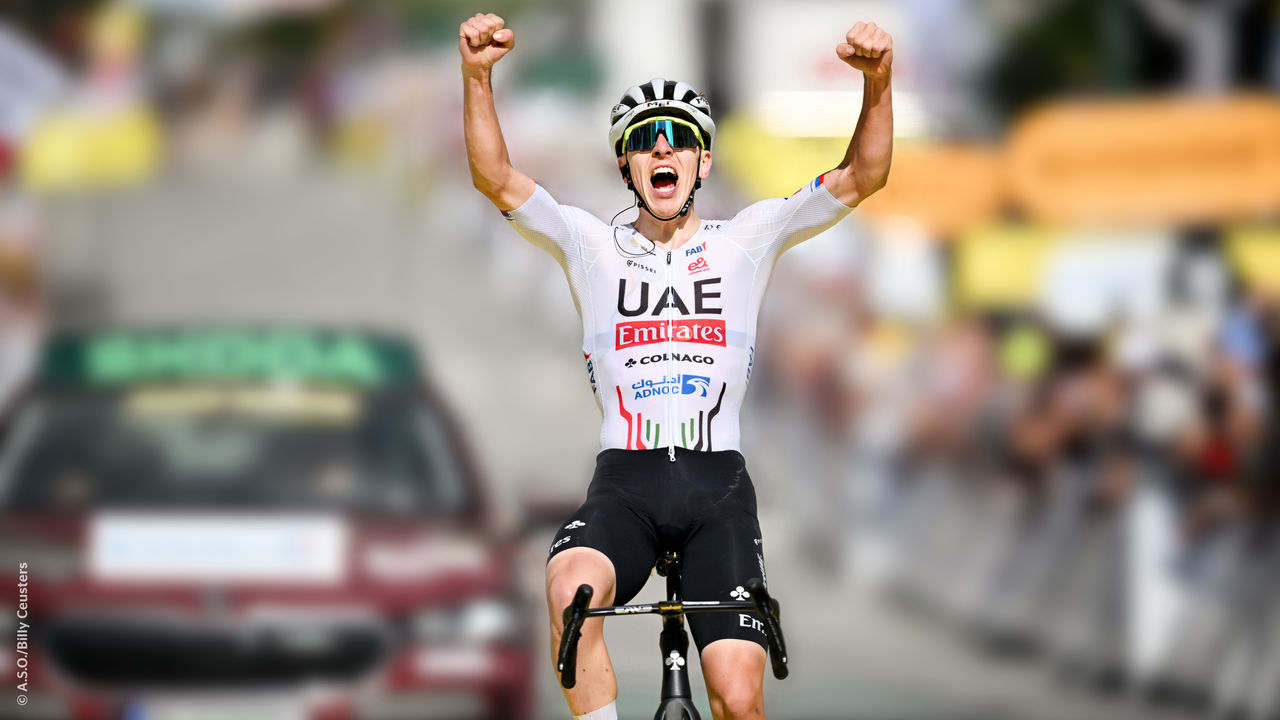 Tadej Pogacar winning a stage of Tour de France