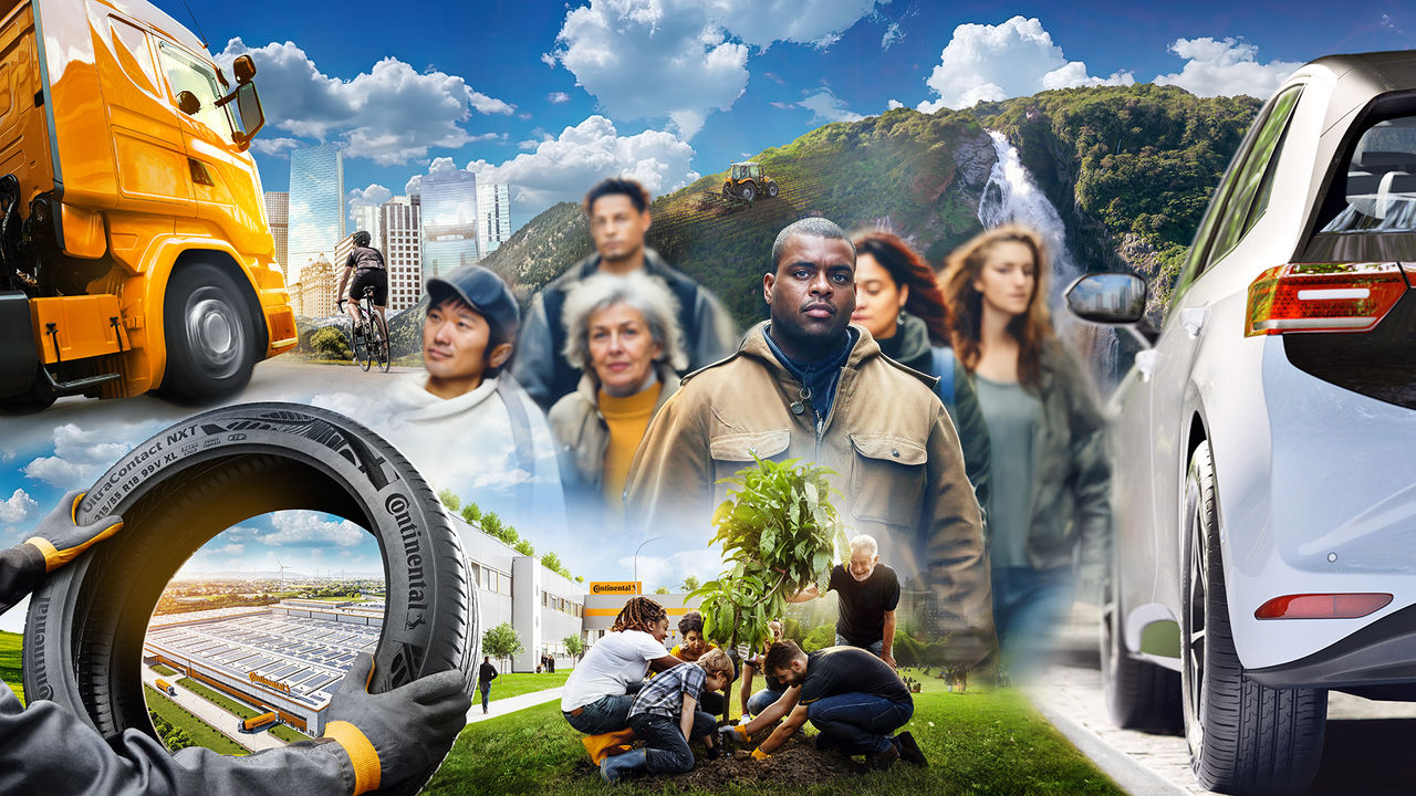 Collage with different Continental products and people