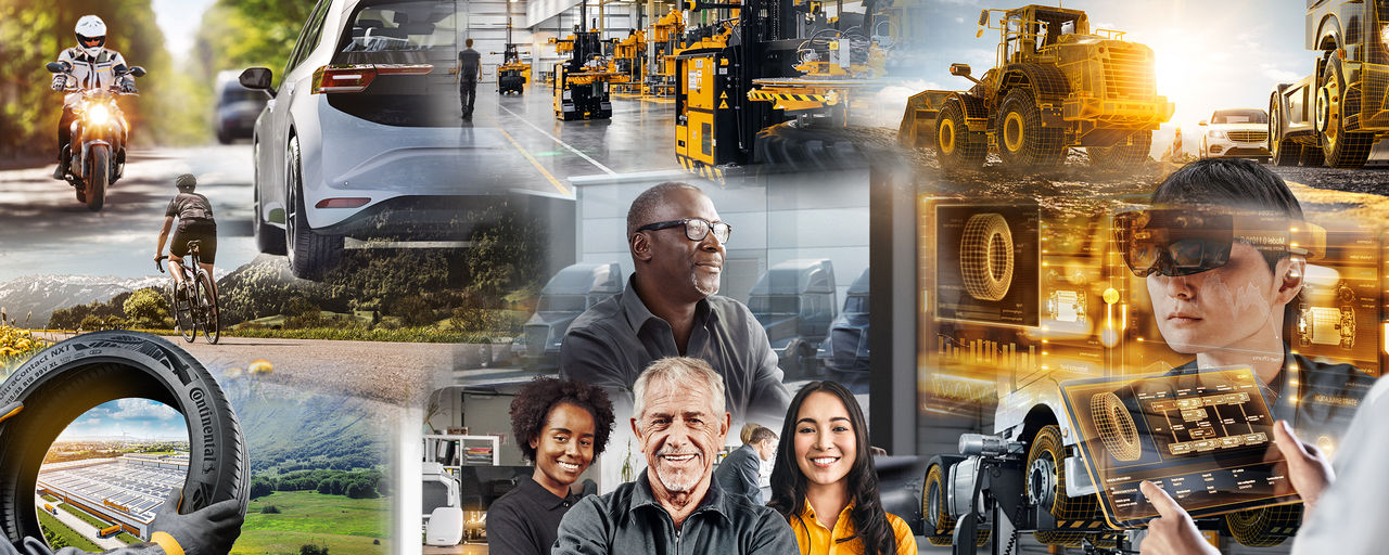 Collage with different Continental products and people