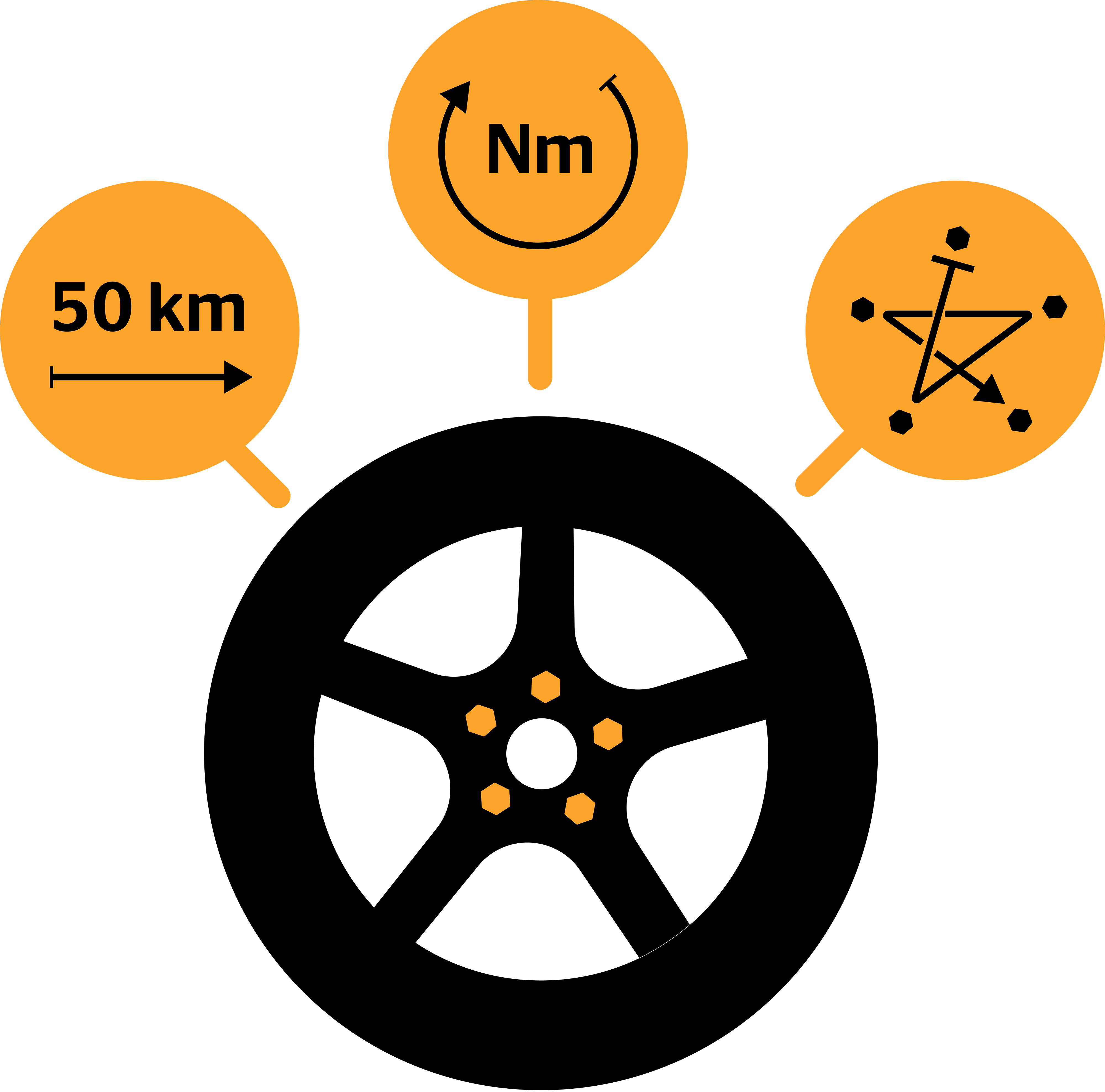 Illustration: dra åt skruvarna på ditt däck efter 50 km körning efter däckbyte.