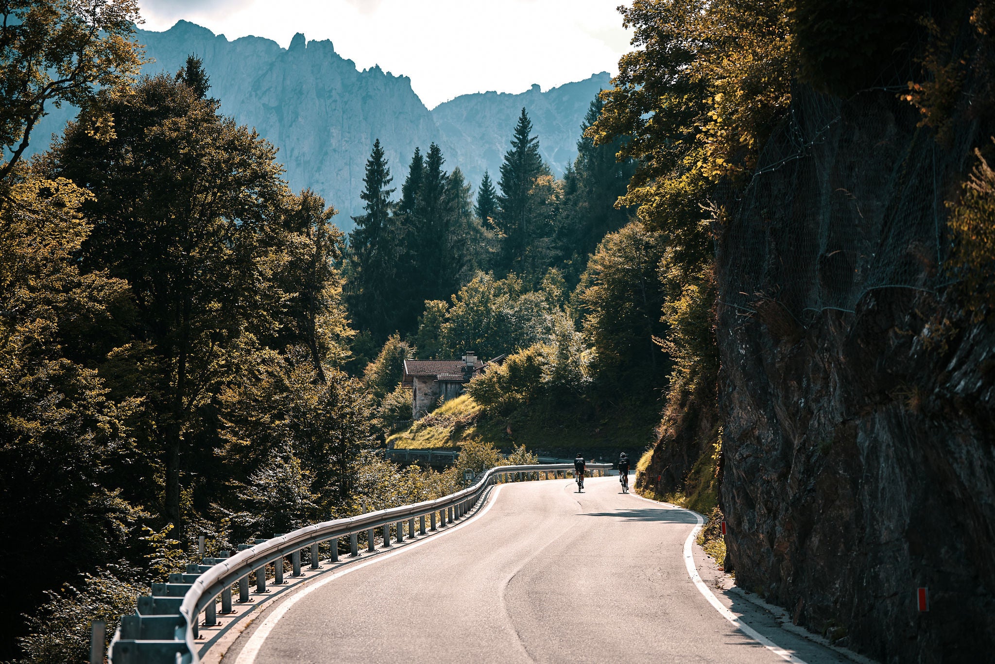 2 people riding through nature 