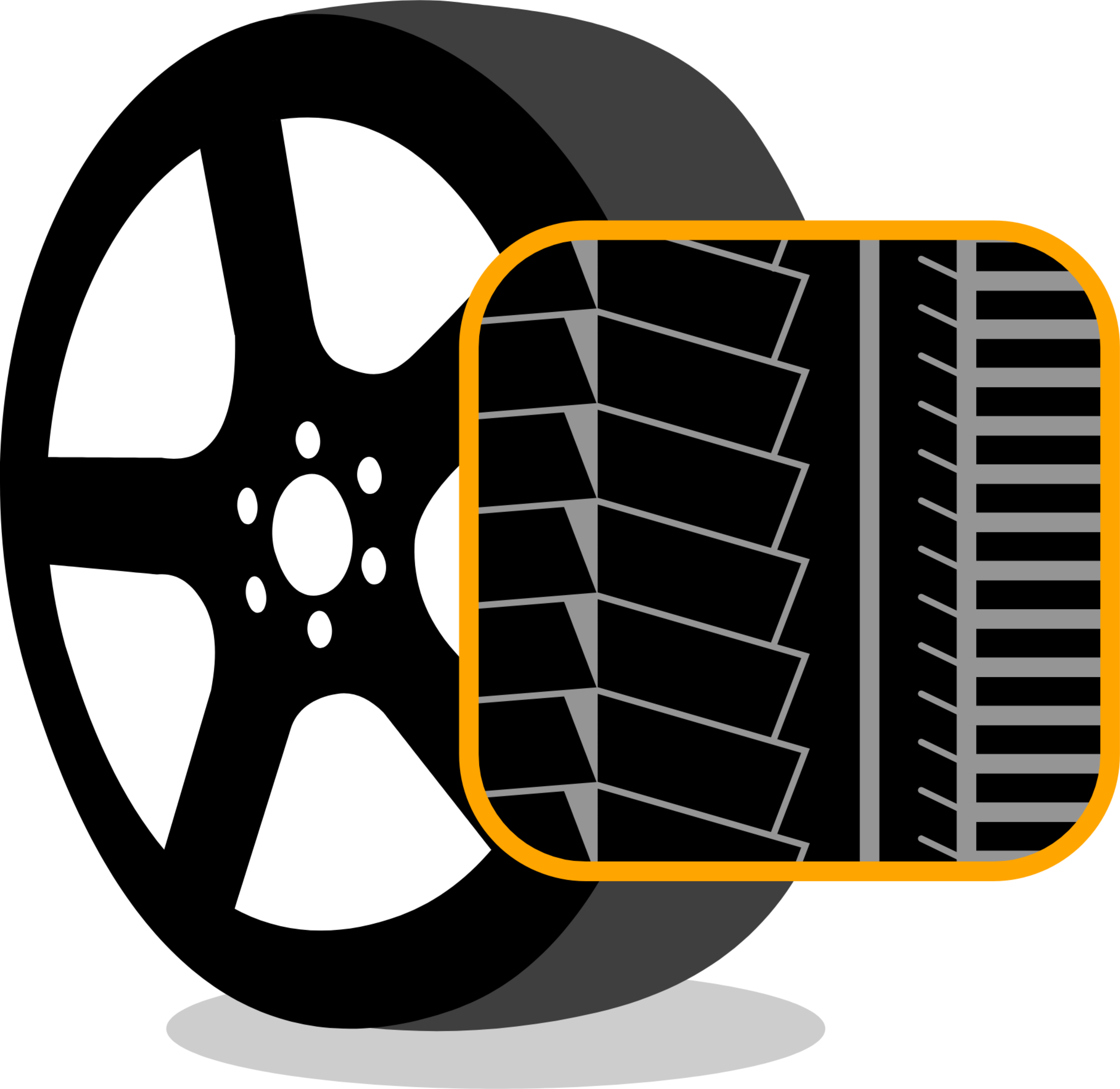 Graphic with asymmetric tire tread pattern of a car tire.