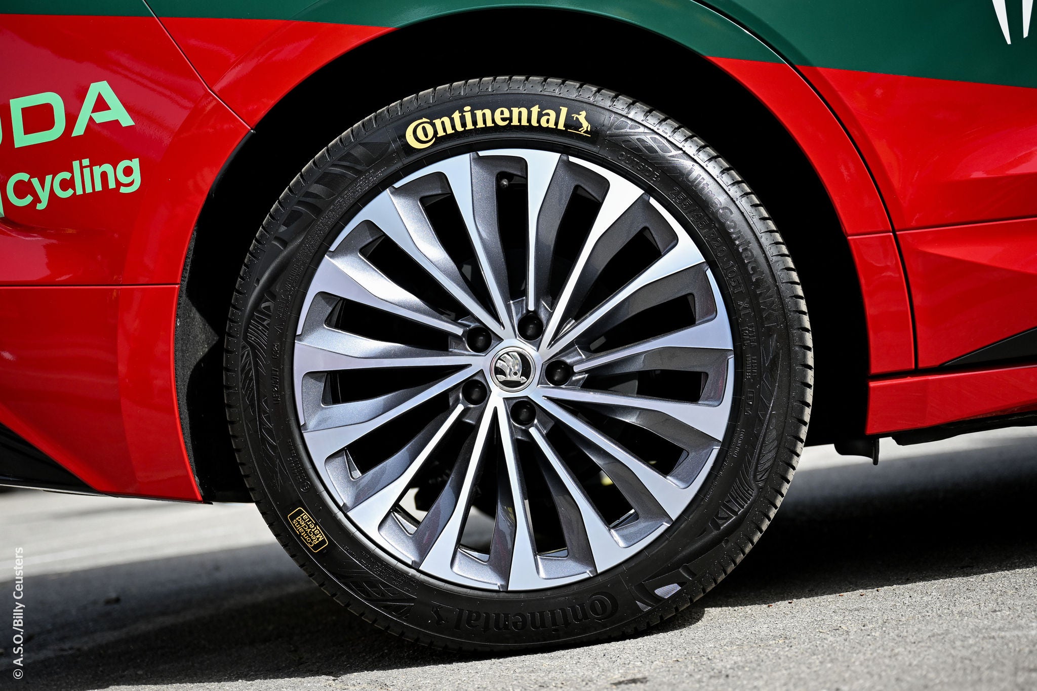 Continental UltraContact NXT tire on a support Car of Tour de France Continental UltraContact NXT tire on a support Car of Tour de France
