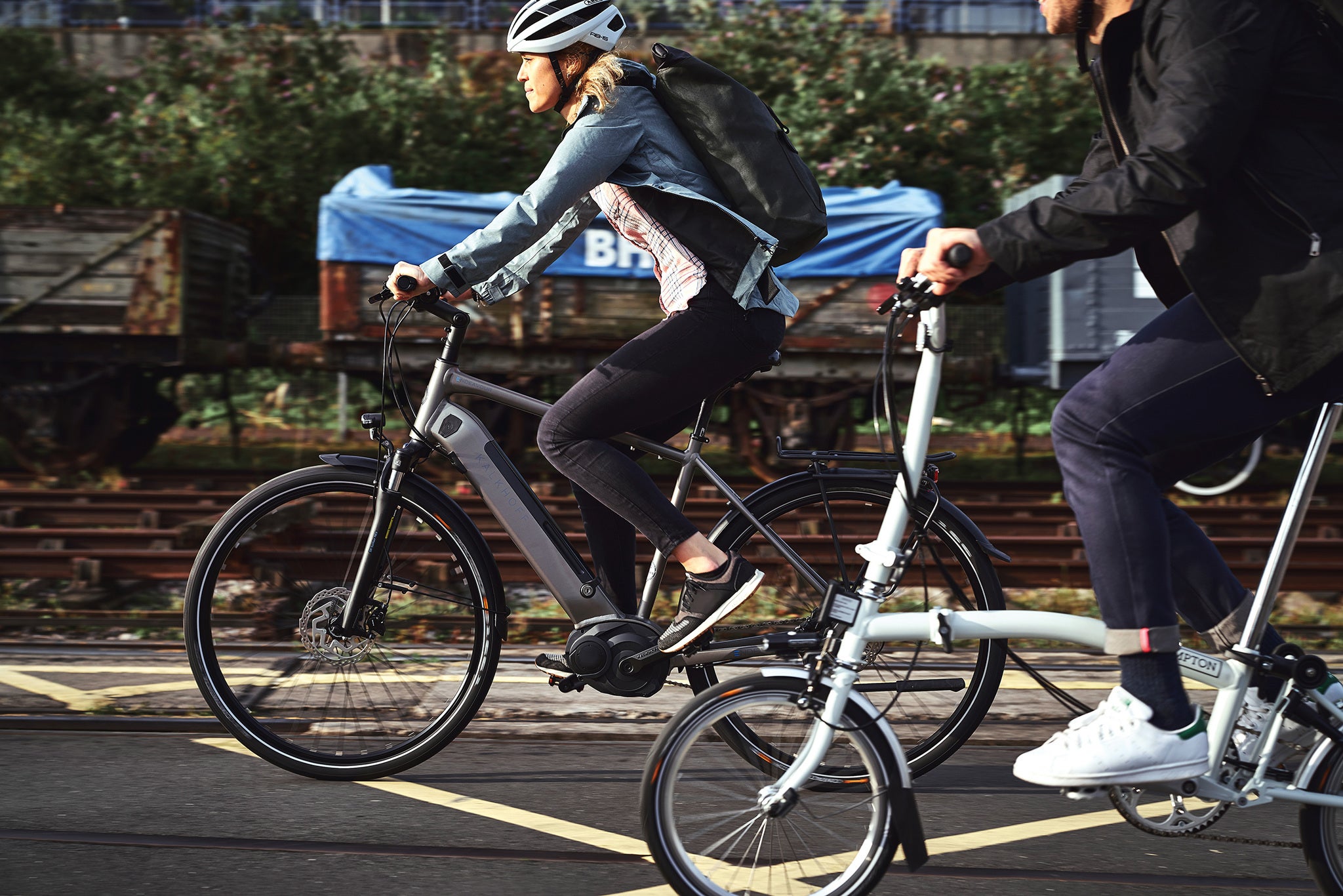 Riding bike on the street.