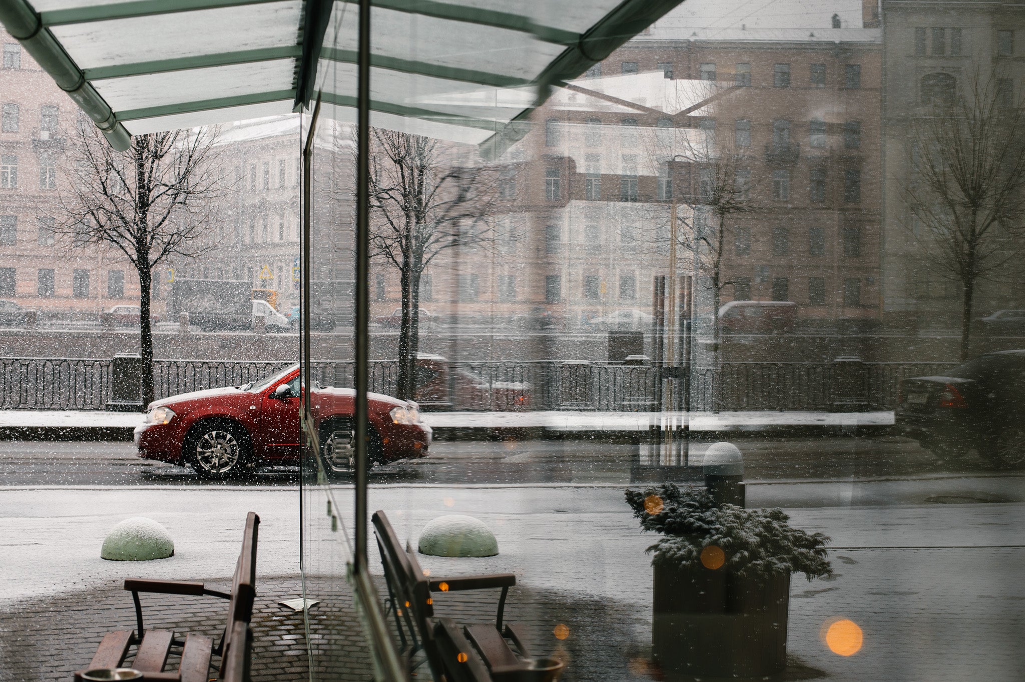 Car during a snowfall