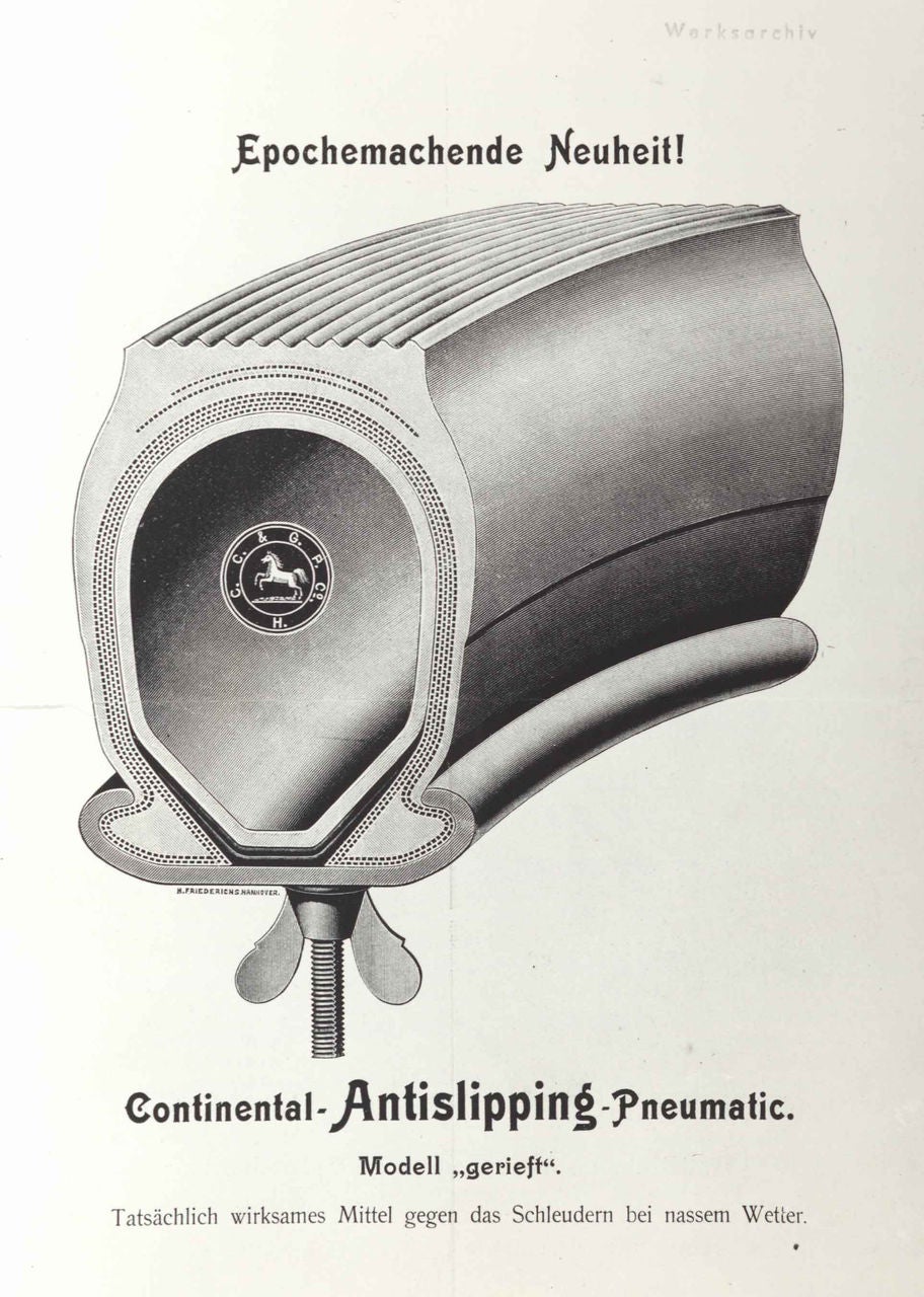 (Anuncio antiguo de 1904, Continental lanza al mercado su modelo estriado.)