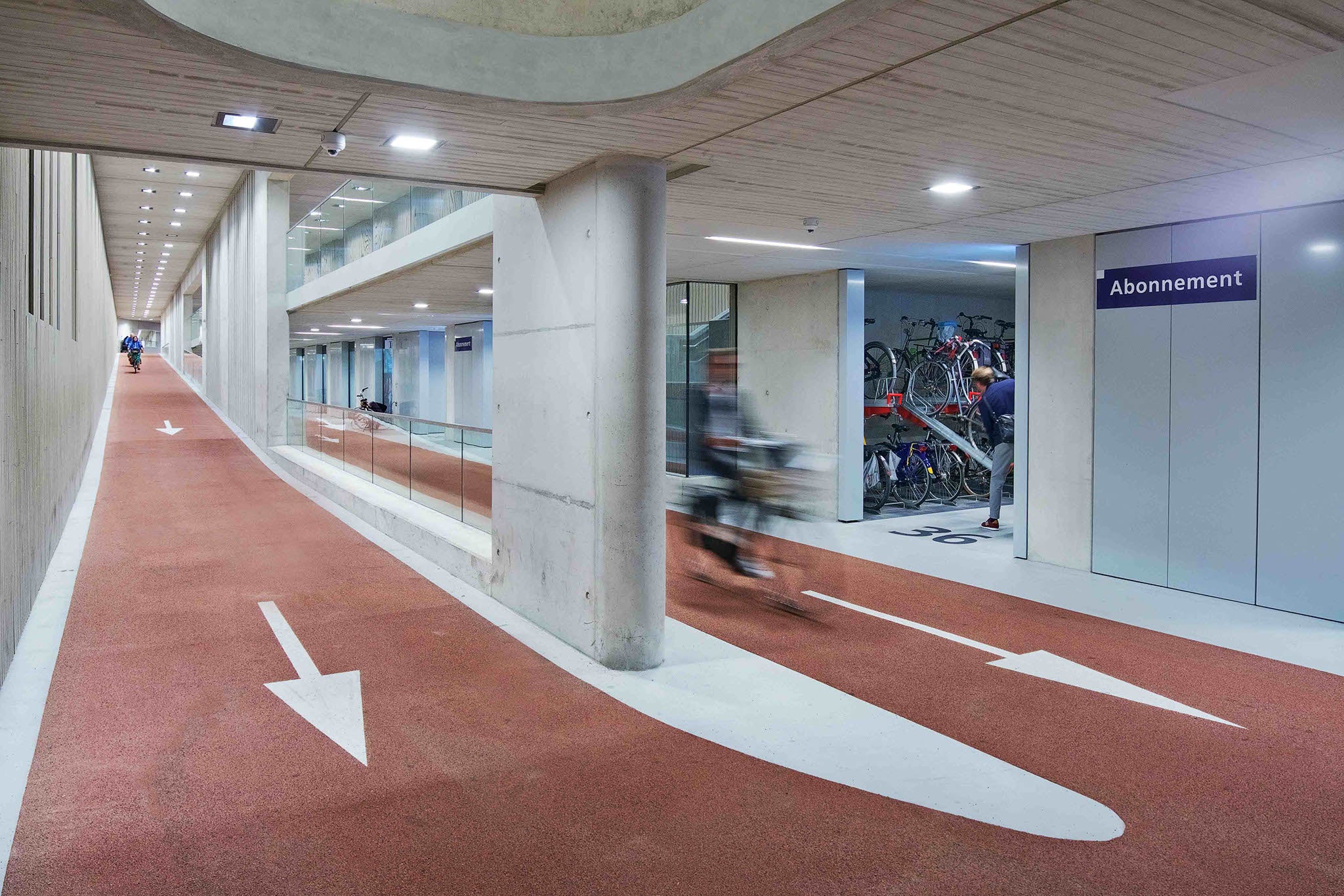 Two bicycle langes with underground shops.