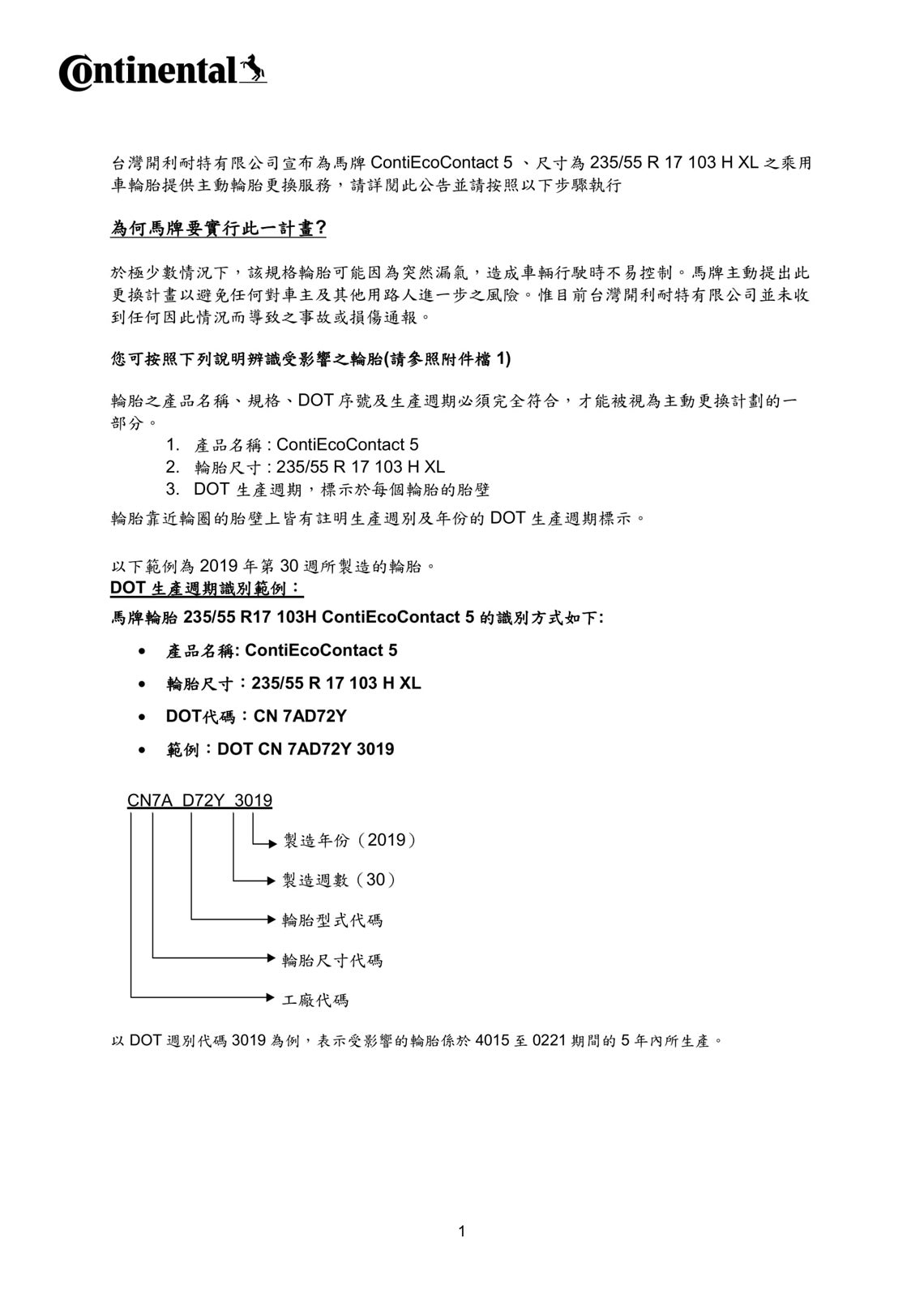 台灣開利耐特有限公司宣布主動更換計畫 – 2021年12月6日