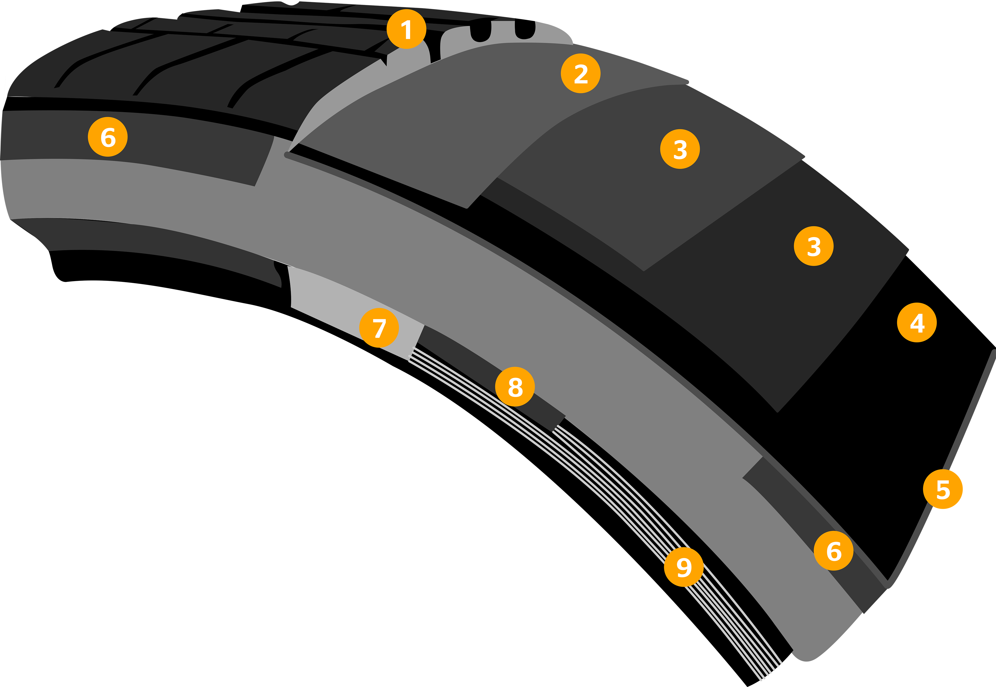 Illustration of components of a car tire