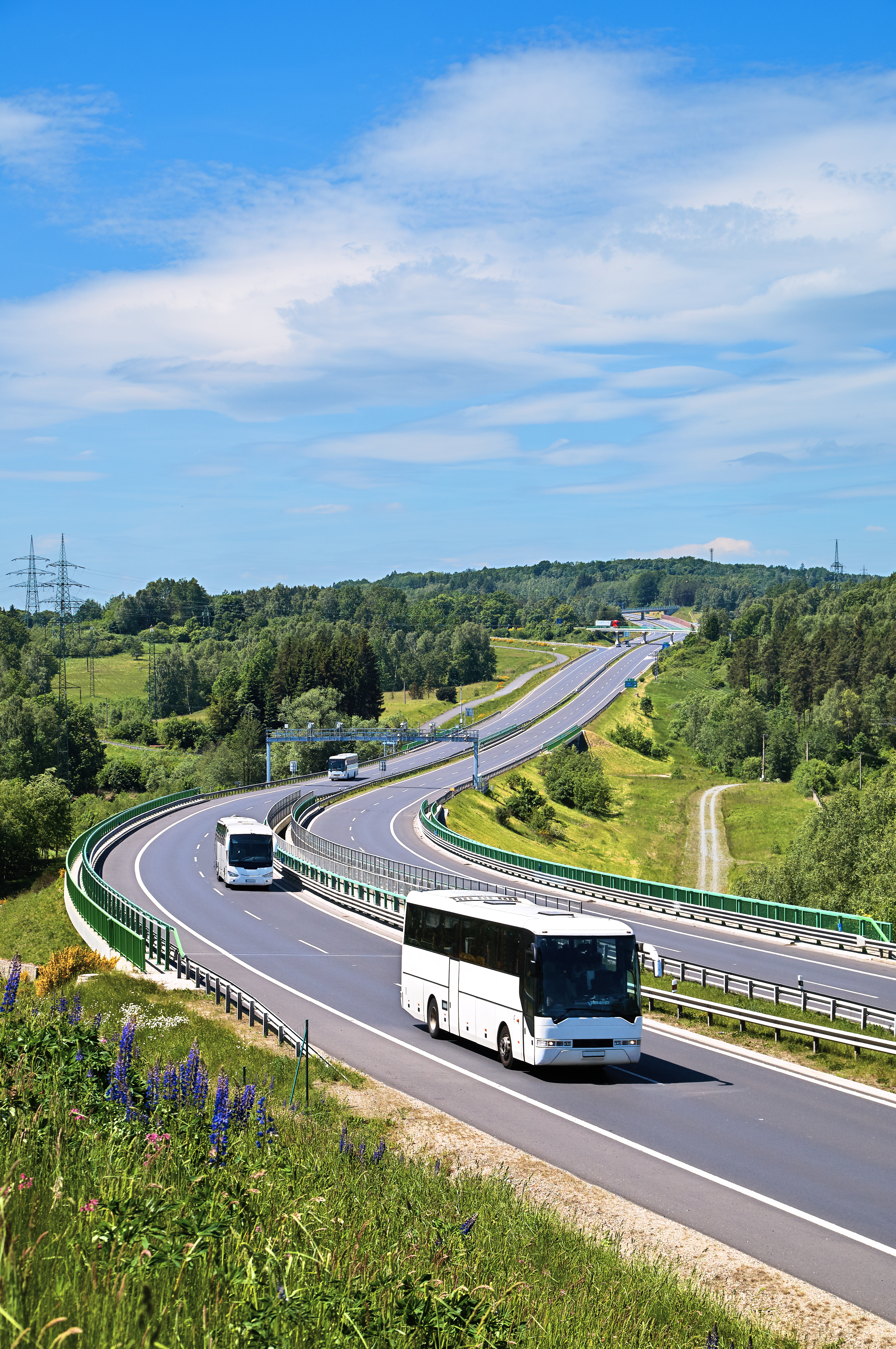 Des bus sur la route