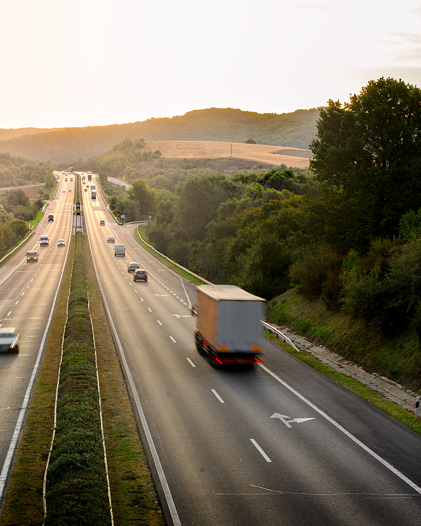 Truck driving down the highway