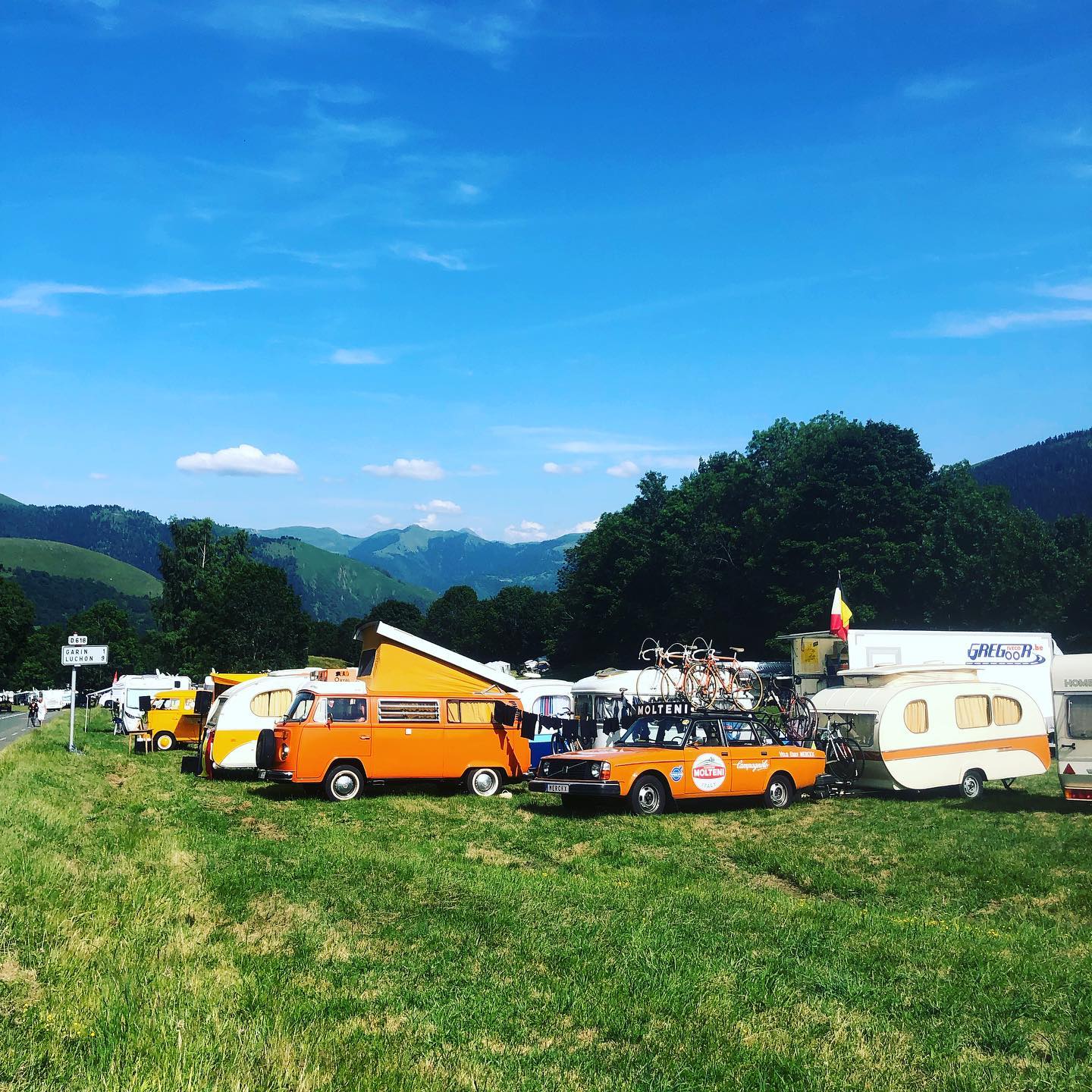 Campervans following the Tour de France