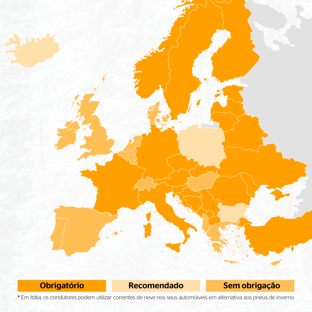 Mapa Europeu - obrigatoriedade de pneus de inverno