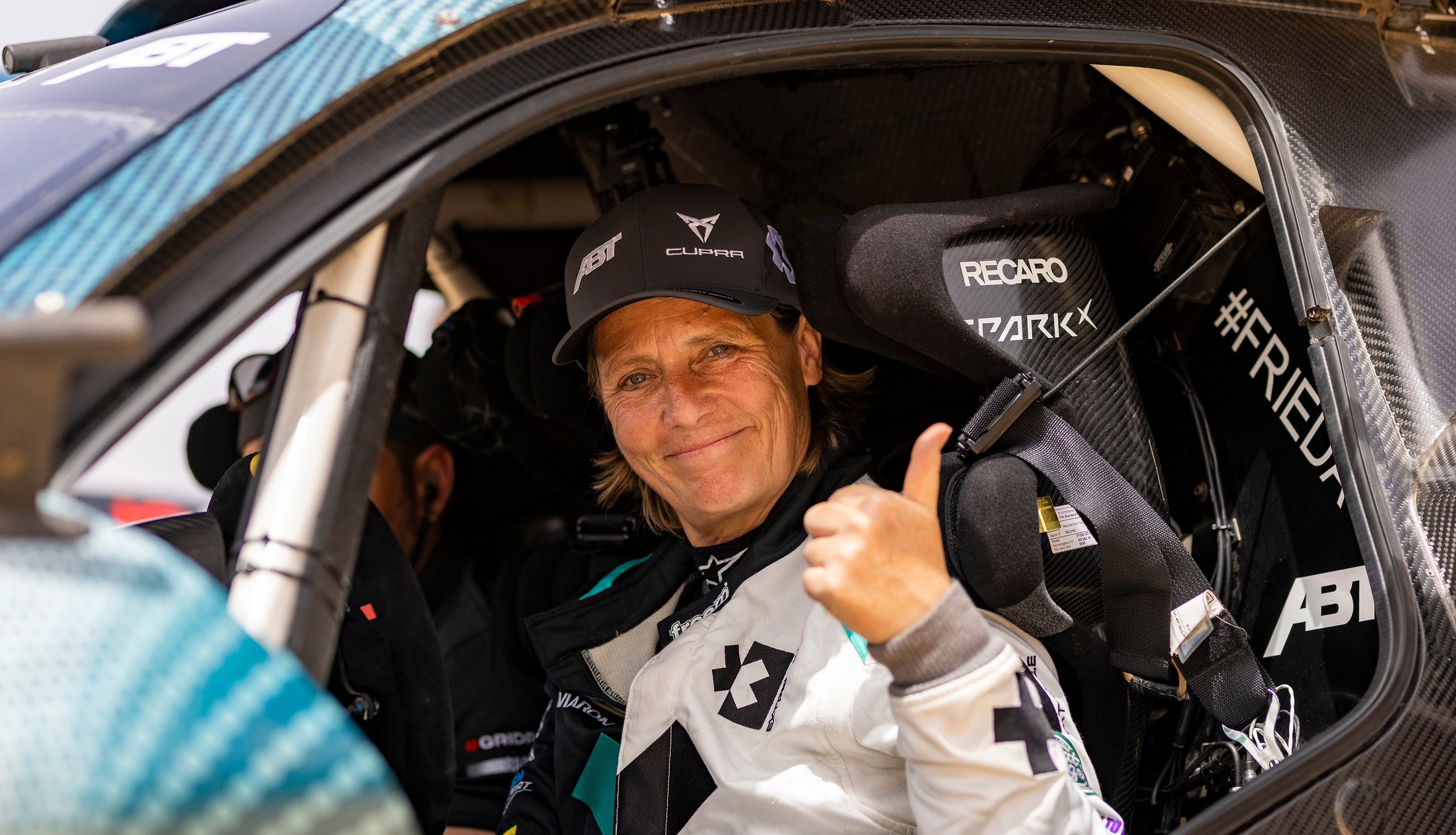 Jutta Kleinschmidt driving an Extreme E car