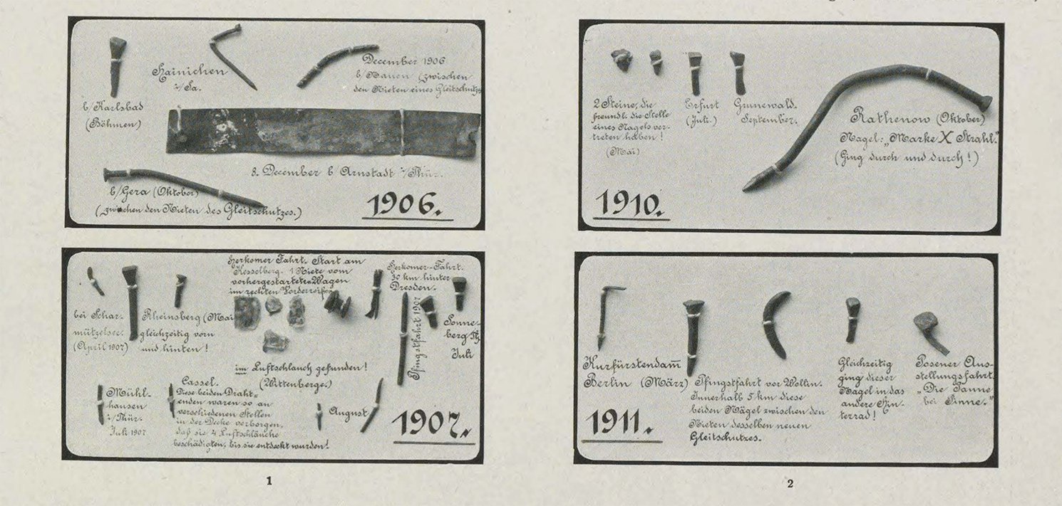 “Enemies of the pneumatic tyre” in the early 20th century.