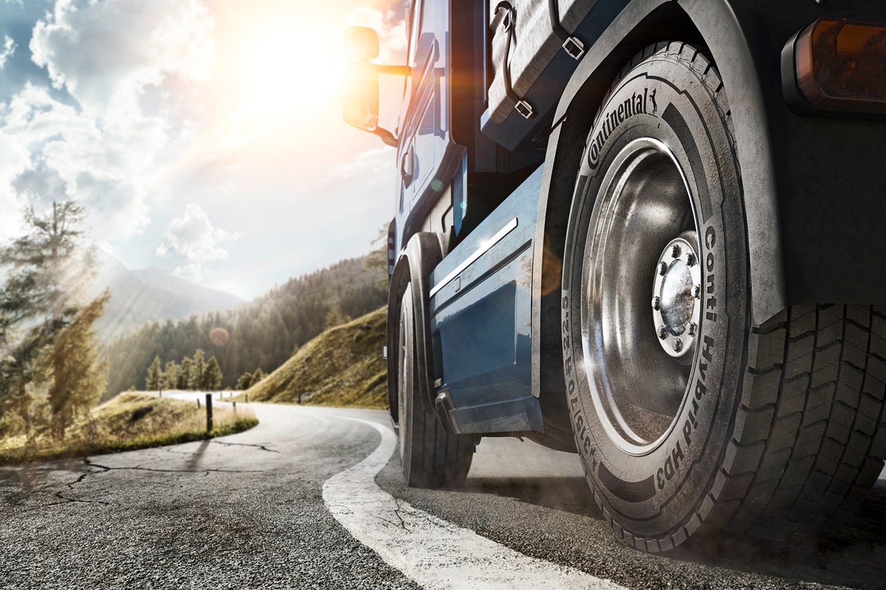 Truck drives on a country road  