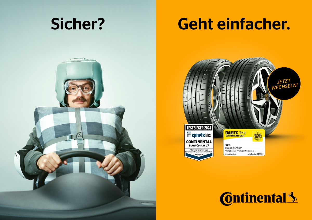 „Sicher? Geht einfacher.“: So lautet die neue Marketingkampagne von Continental Reifen.