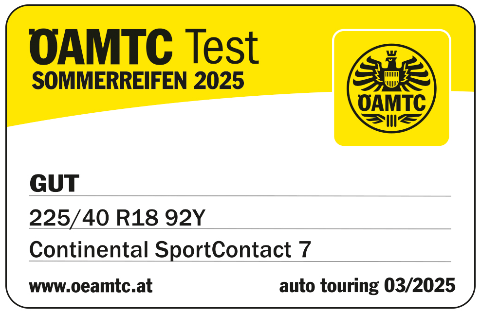 Testsiegel ÖAMTC Sommerreifen 2025