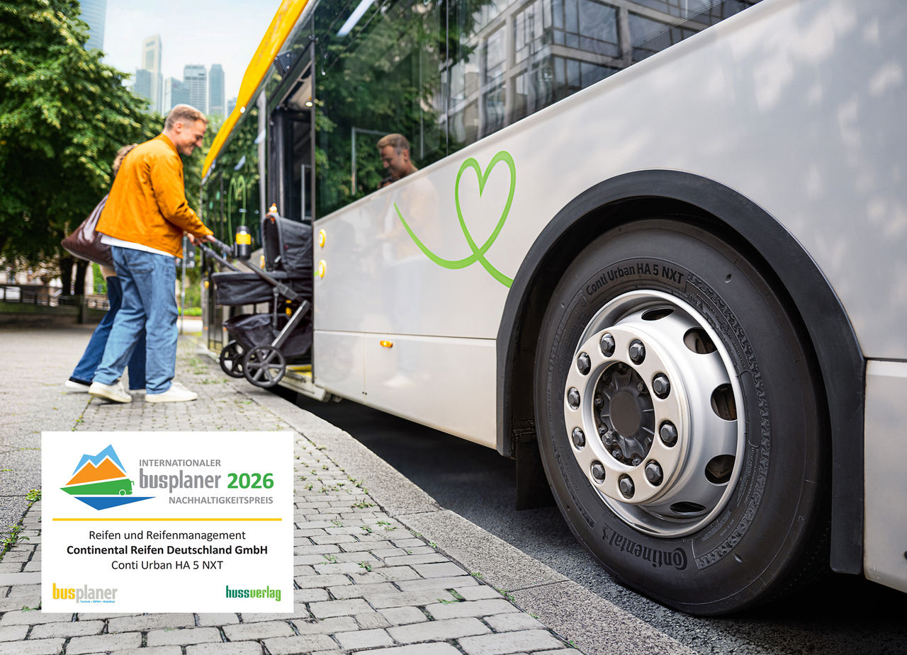 The winner: The jury of the “International busplaner Sustainability Award” has named the Conti Urban HA 5 NXT the winner in the “Tires and Tire Management” category.
