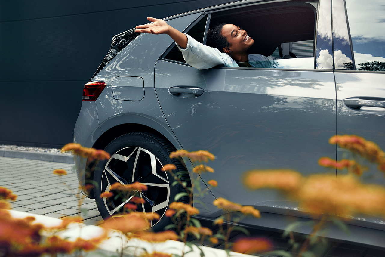 All Season tires Woman in a car