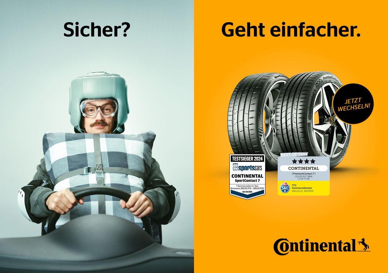 „Sicher? Geht einfacher.“: So lautet die neue Marketingkampagne von Continental Reifen.