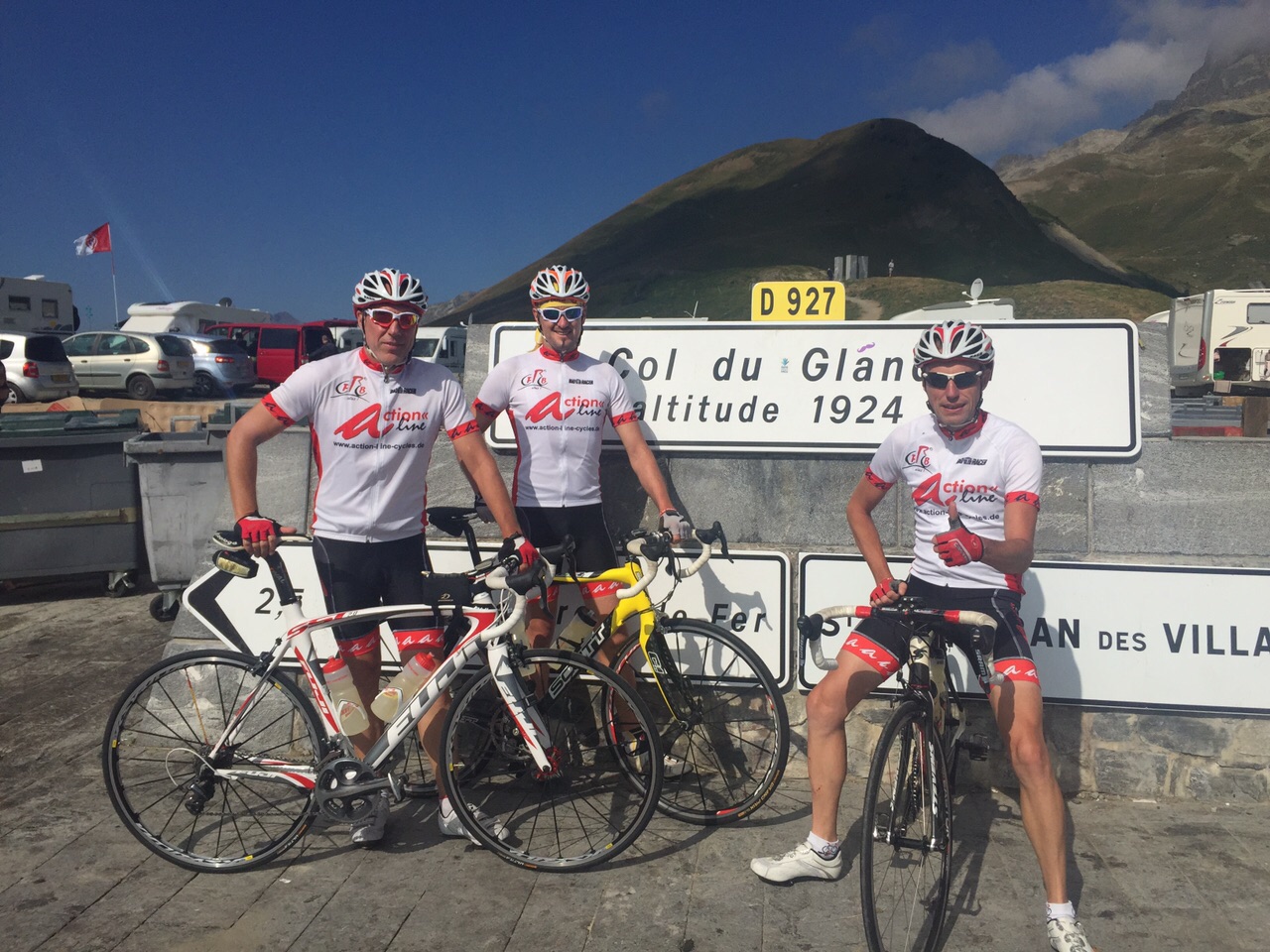 Riders at the Col de Glandom in the Alps