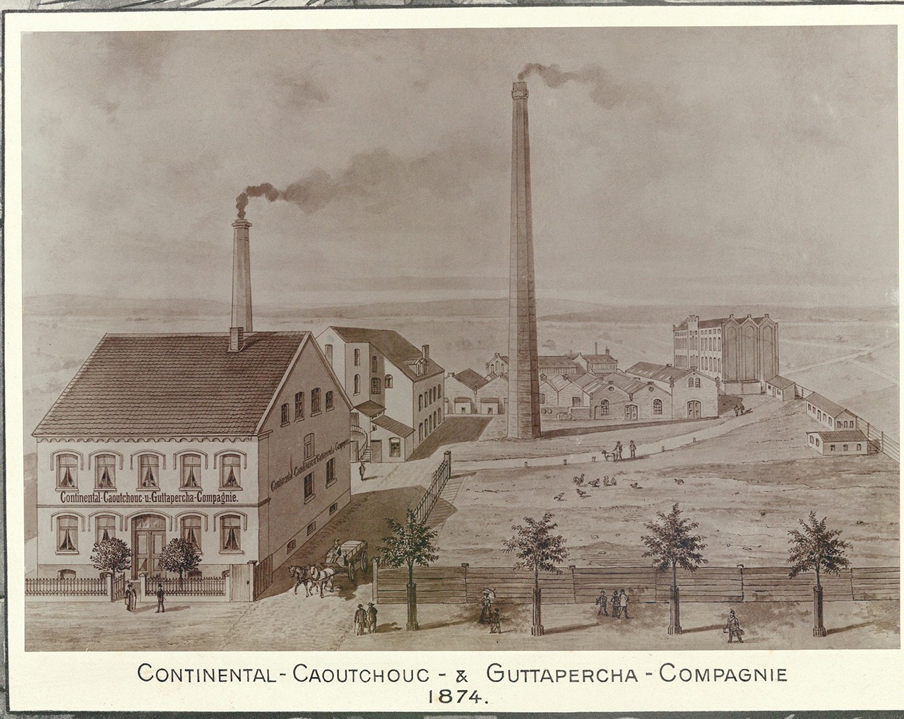 Old poster showing the landscape with a factory