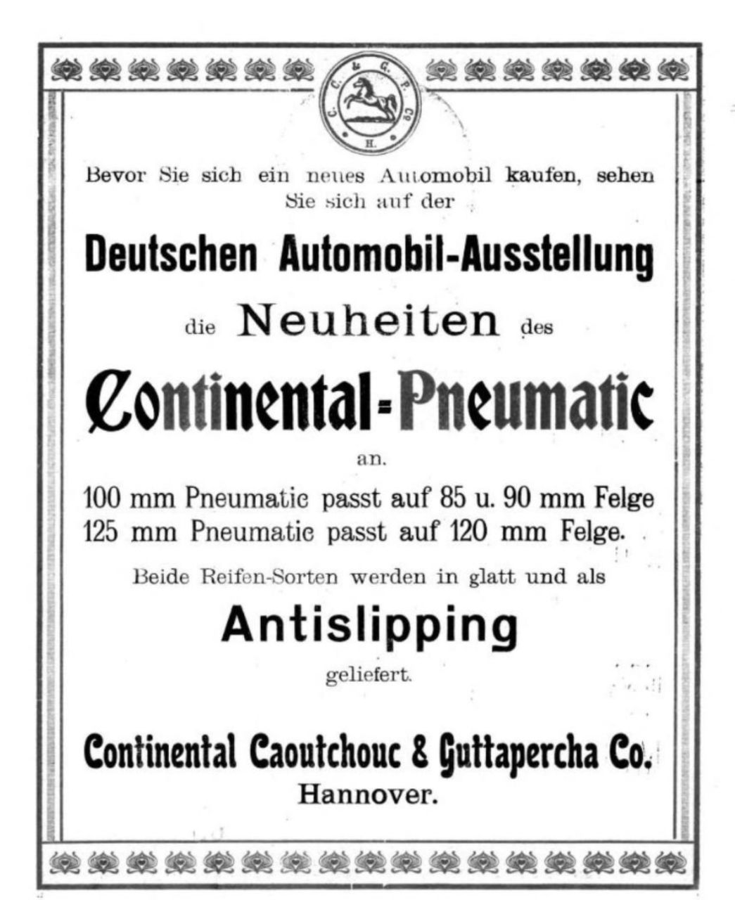 Continental stellt vor 120 Jahren ersten profilierten Reifen vor