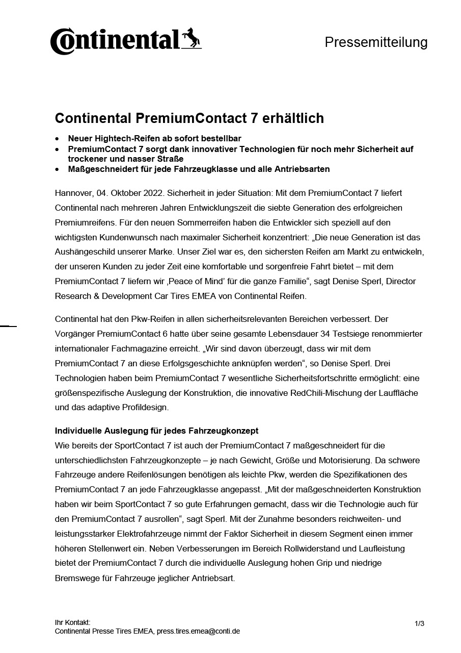 Continental PremiumContact 7 erhältlich