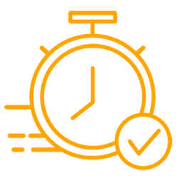 Icon with outline of a stopwatch with motion lines to the left, indicating speed.