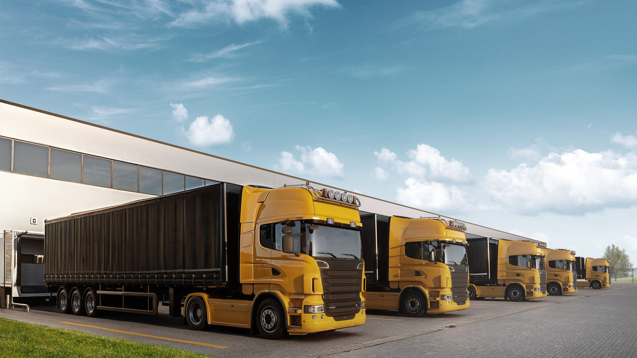 Truck Fleet of yellow busses