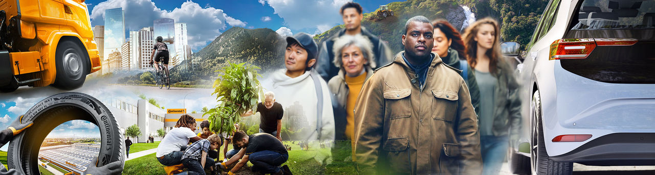 Collage mit verschiedenen Continental Produkten und Personen