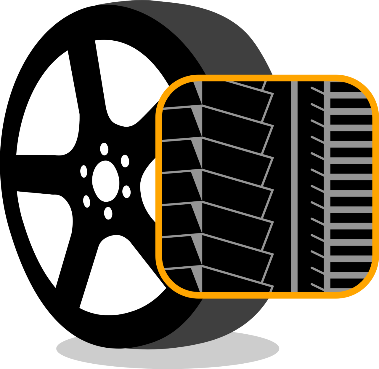 Graphic with asymmetric tire tread pattern of a car tire.