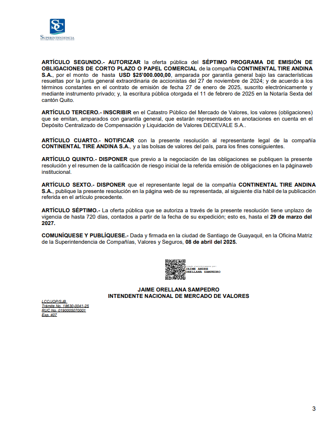 Aprobación sexta emisión de bligaciones de largo plazo 