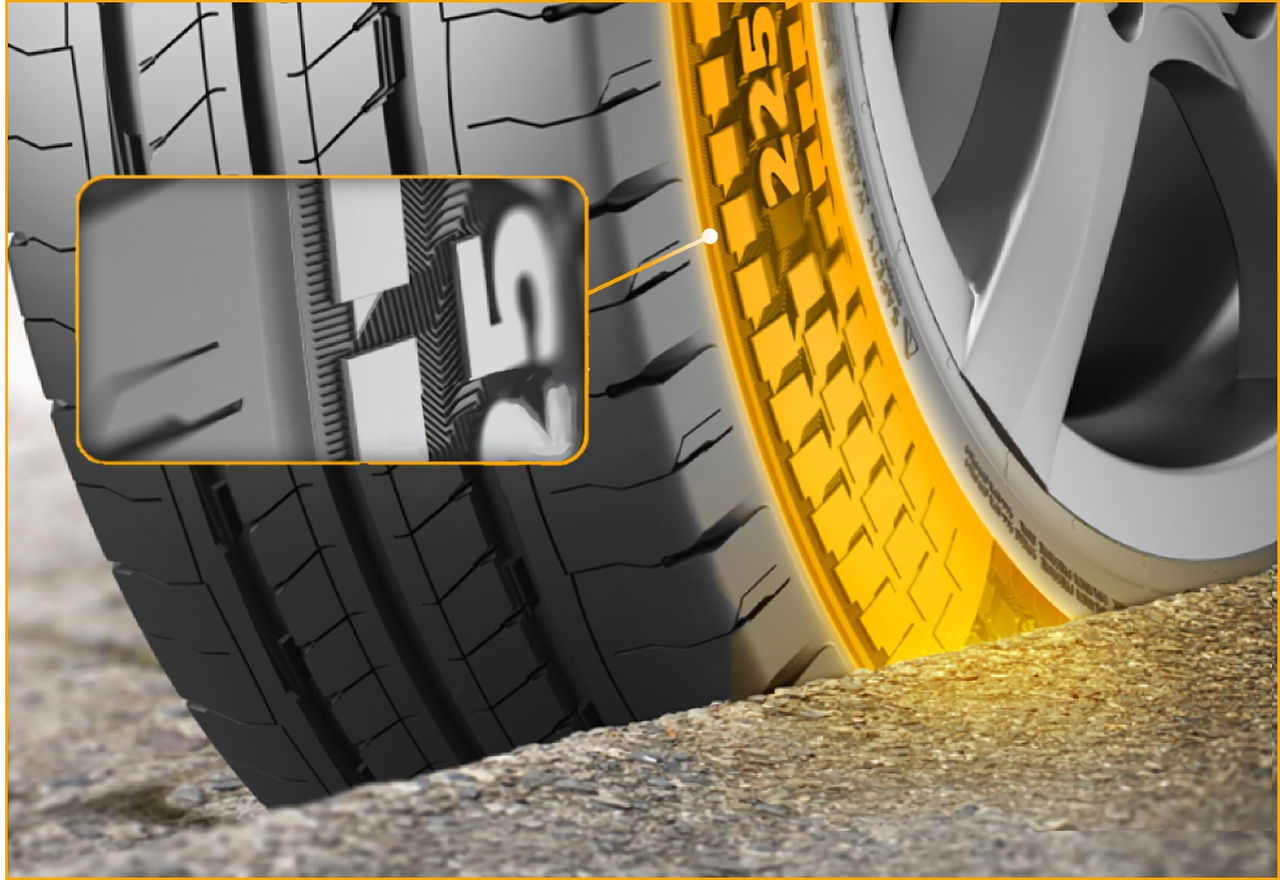 (Arte de la pared lateral de la llanta VanContact Ultra, primer plano del diseño robusto de la pared lateral que protege contra daños)