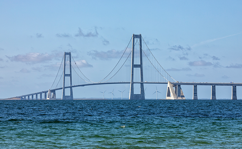 The Great Belt Fixed Link connecting the islands of Zealand and Funen, Denmark.