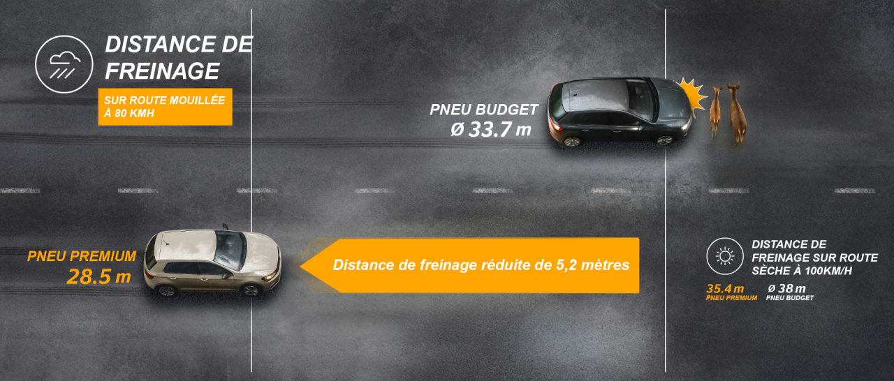 pneu premium vs pneu budget - distance de freinage