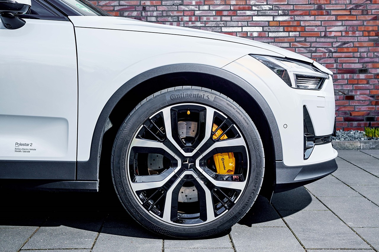 A Continental original equipment tyre on the Polestar 2 electric vehicle.