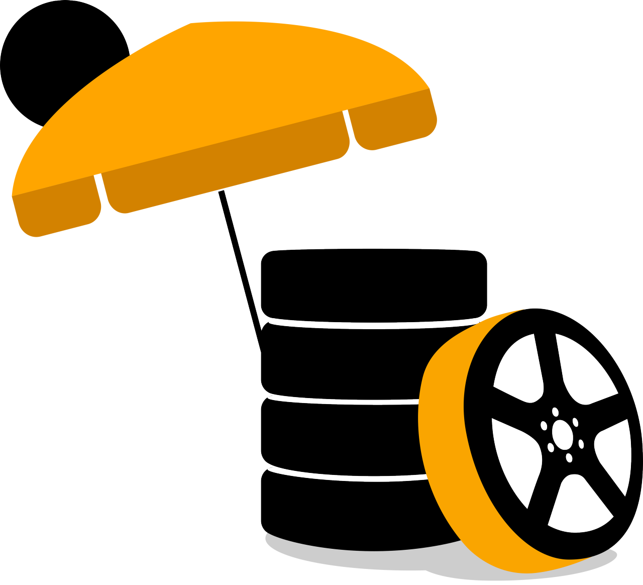 Graphics showing tires next to a parasol.