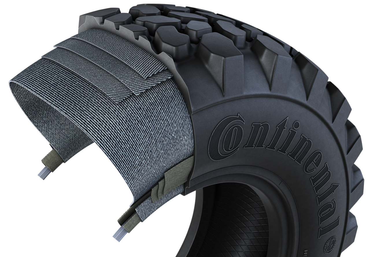 The flexible carcass and the wide inflation pressure range allows for both high speed on-road and rough-ground off-road operations.