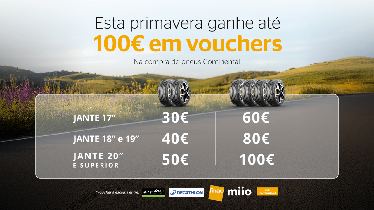 Esta primavera ganha até 100€ em vouchers - Promoção Pneus Continental