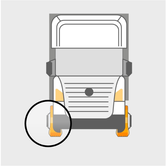 Ilustrație a unui camion gri surprins din față.