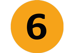 Nummer 6 En orange ikon som innehåller siffran 6