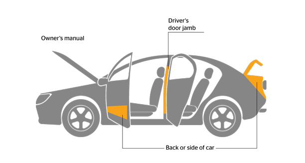 Här kan du hitta däckstorleken Infografik som visar var på bilen du kan hitta däckstorleken
