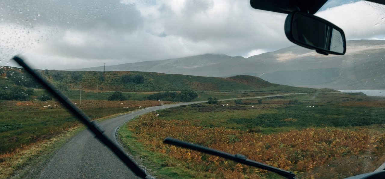 Driving in a motorhome around the North Coast of Scotland. Loch Eriboll, Highlands, UK.