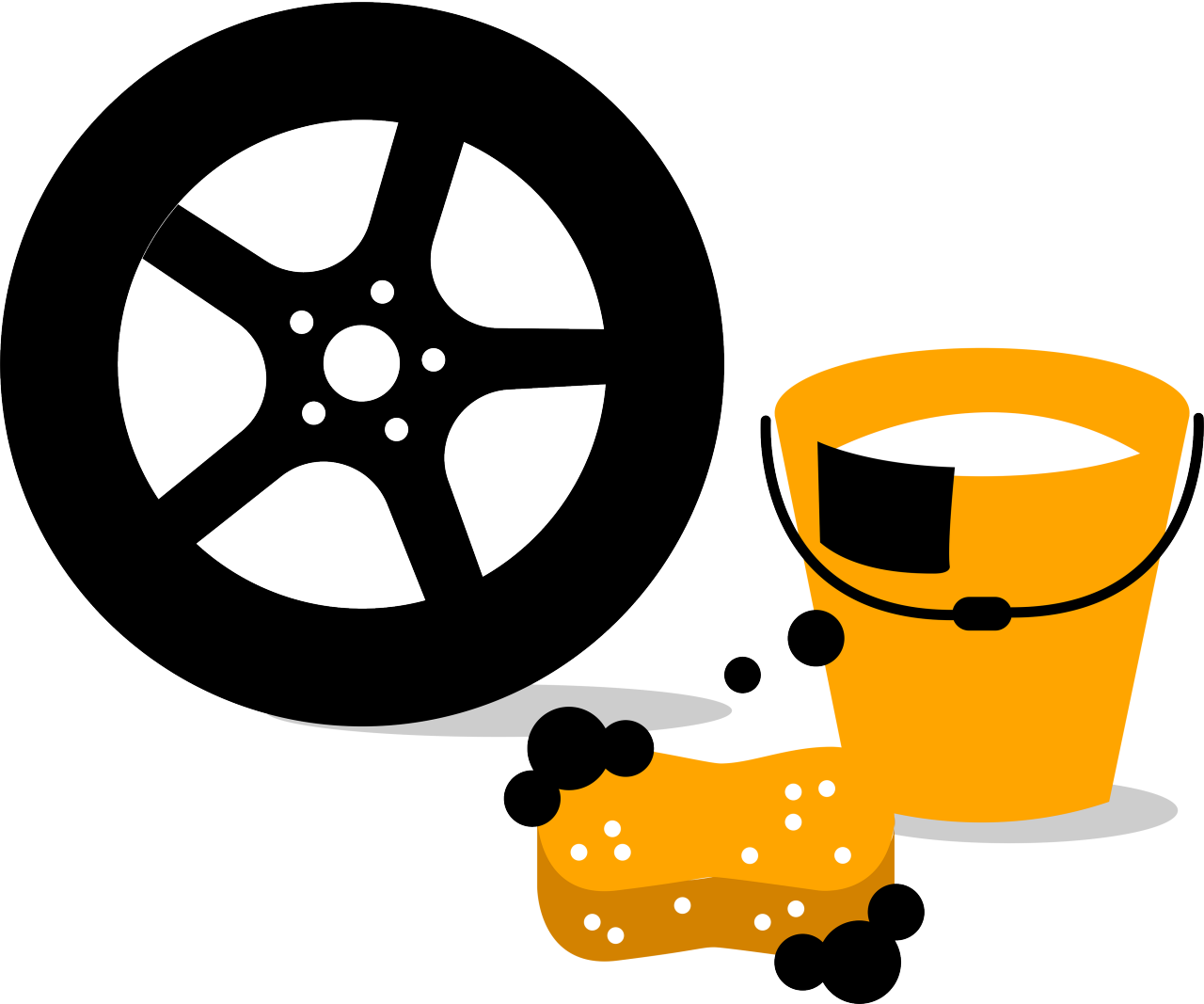 Graphics with tires and cleaning equipment