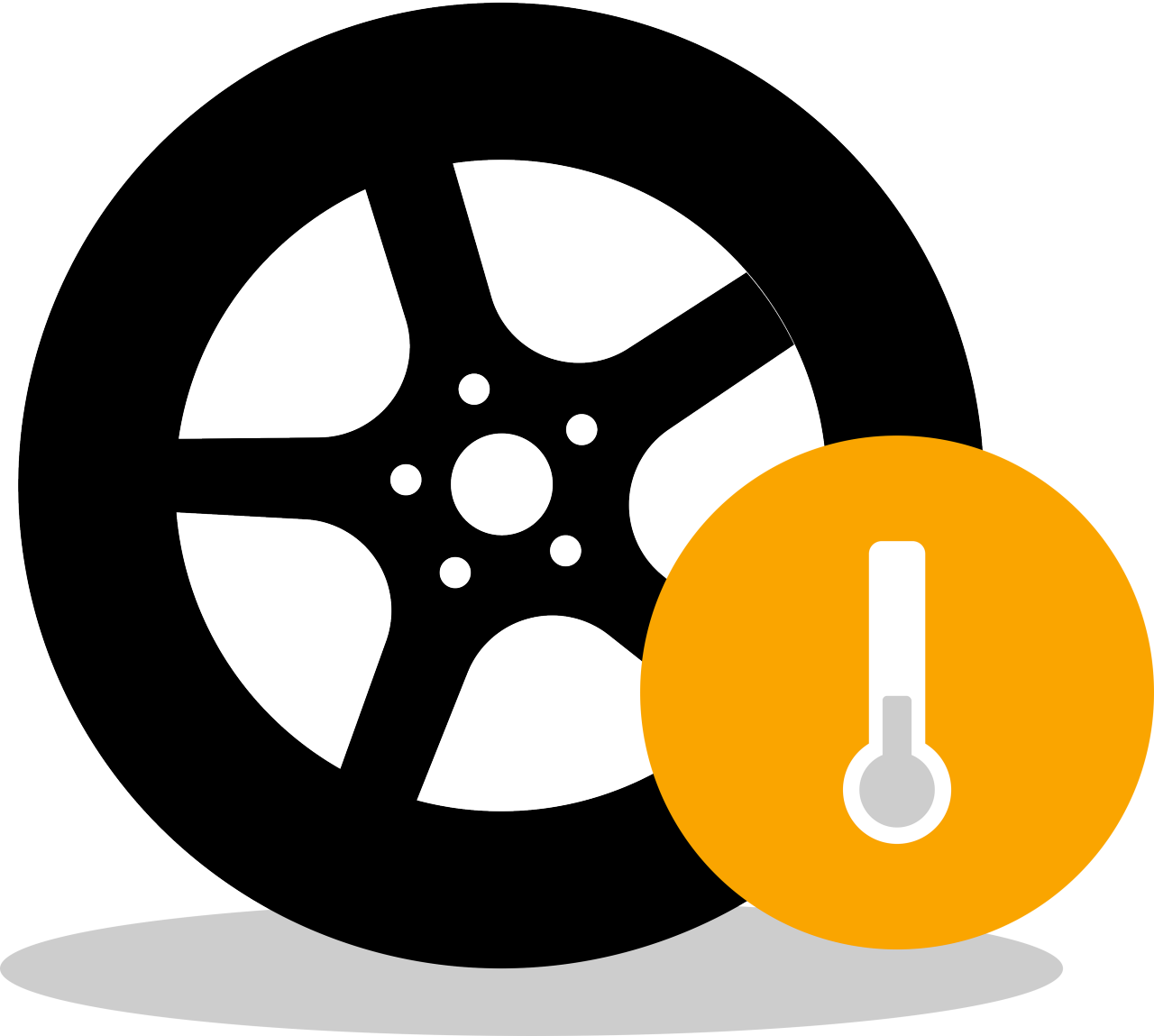 A tire and a symbol for temperature is shown.